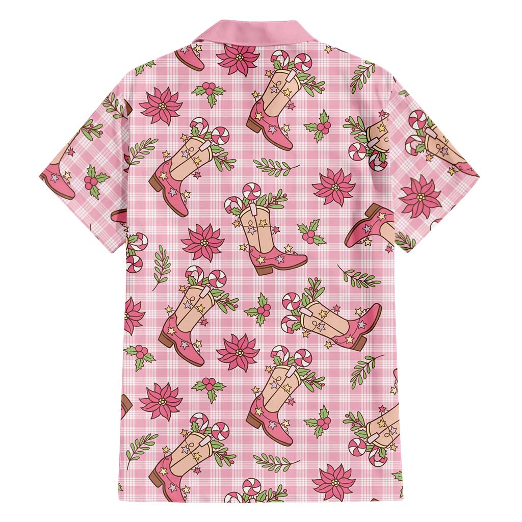Pink Paniolo Palaka Hawaiian Cowgirl Christmas Family Matching Off Shoulder Short Dress and Hawaiian Shirt LT9 - Polynesian Pride