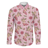 Pink Paniolo Palaka Hawaiian Cowgirl Christmas Family Matching Off Shoulder Short Dress and Hawaiian Shirt LT9 Dad's Shirt - Long Sleeve Pink - Polynesian Pride