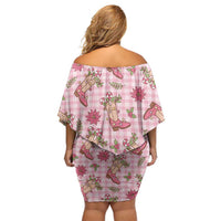 Pink Paniolo Palaka Hawaiian Cowgirl Christmas Family Matching Off Shoulder Short Dress and Hawaiian Shirt LT9 - Polynesian Pride