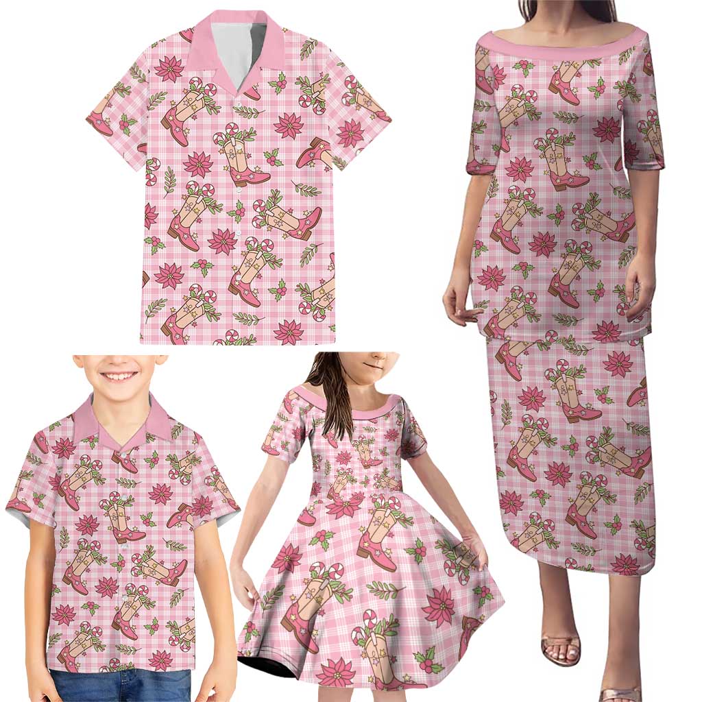 Pink Paniolo Palaka Hawaiian Cowgirl Christmas Family Matching Puletasi and Hawaiian Shirt LT9 - Polynesian Pride