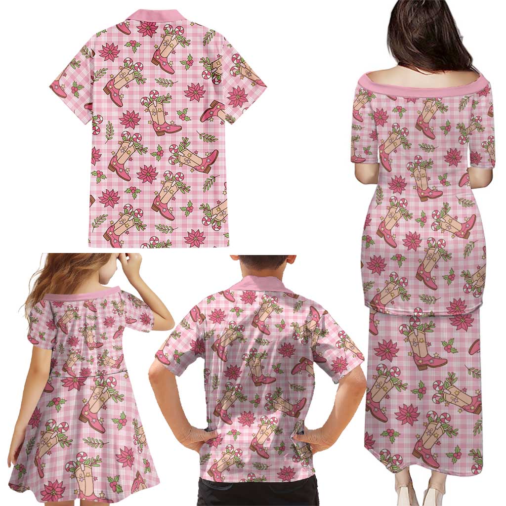 Pink Paniolo Palaka Hawaiian Cowgirl Christmas Family Matching Puletasi and Hawaiian Shirt LT9 - Polynesian Pride