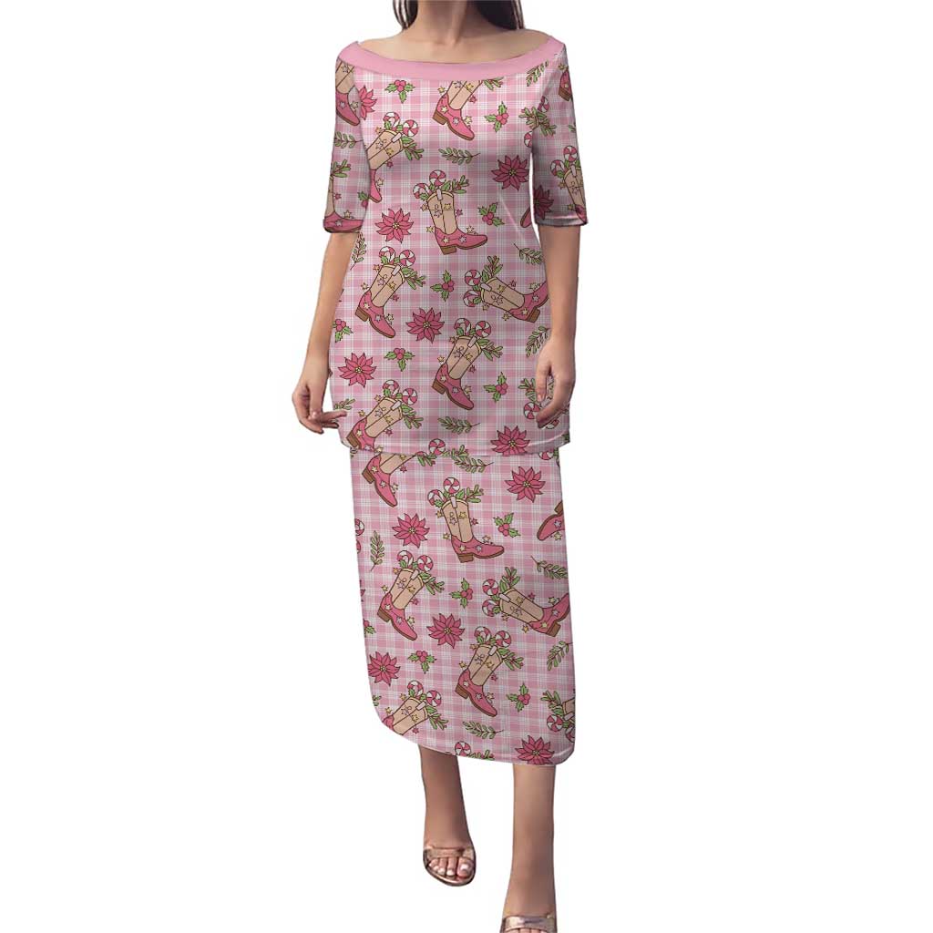 Pink Paniolo Palaka Hawaiian Cowgirl Christmas Family Matching Puletasi and Hawaiian Shirt LT9 Mom's Dress Pink - Polynesian Pride