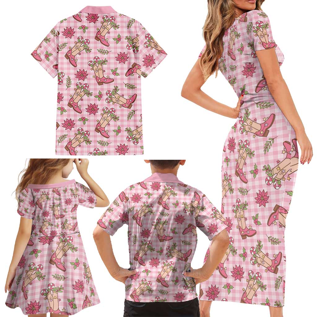 Pink Paniolo Palaka Hawaiian Cowgirl Christmas Family Matching Short Sleeve Bodycon Dress and Hawaiian Shirt LT9 - Polynesian Pride