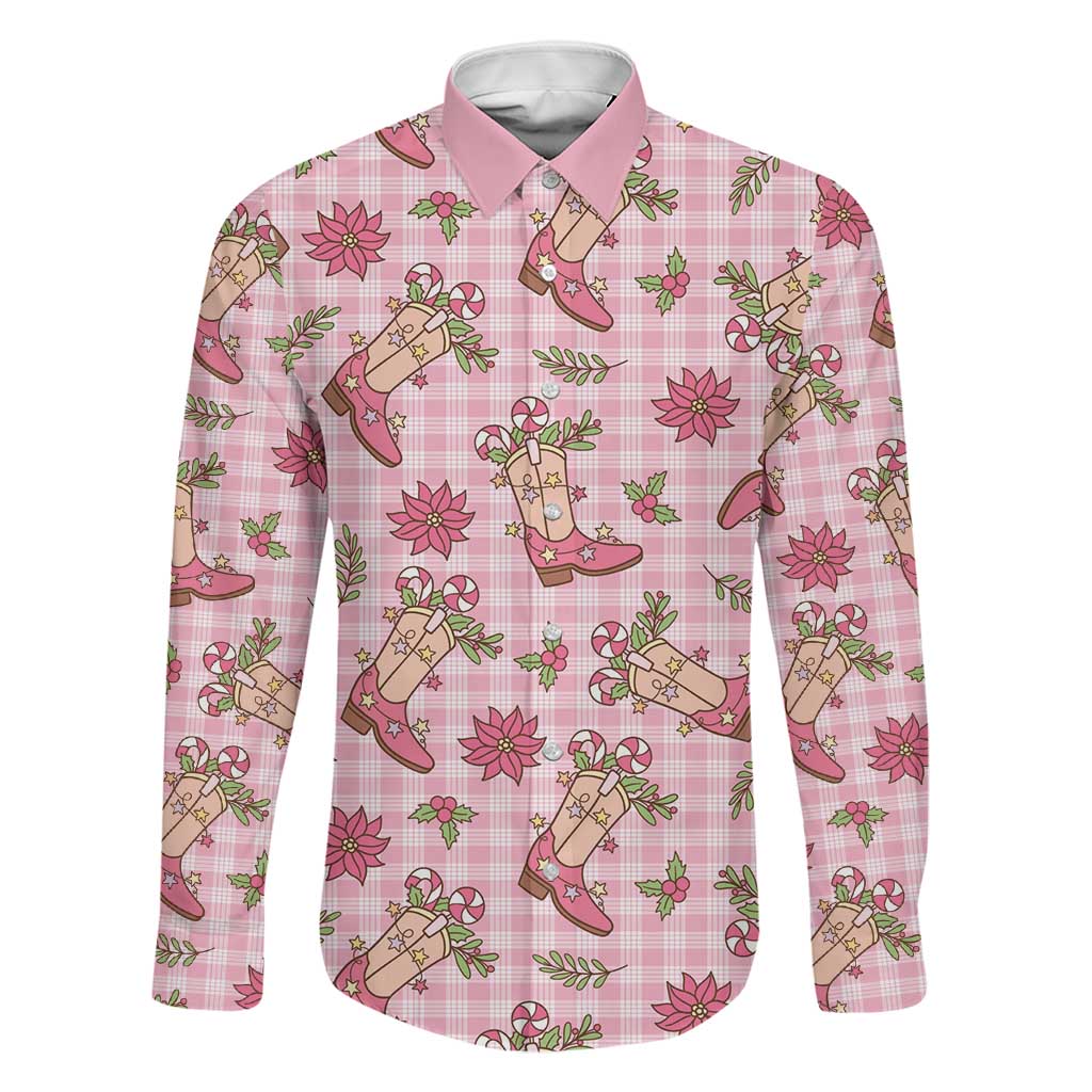 Pink Paniolo Palaka Hawaiian Cowgirl Christmas Family Matching Short Sleeve Bodycon Dress and Hawaiian Shirt LT9 Dad's Shirt - Long Sleeve Pink - Polynesian Pride