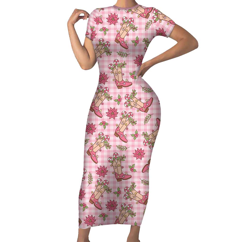 Pink Paniolo Palaka Hawaiian Cowgirl Christmas Family Matching Short Sleeve Bodycon Dress and Hawaiian Shirt LT9 Mom's Dress Pink - Polynesian Pride