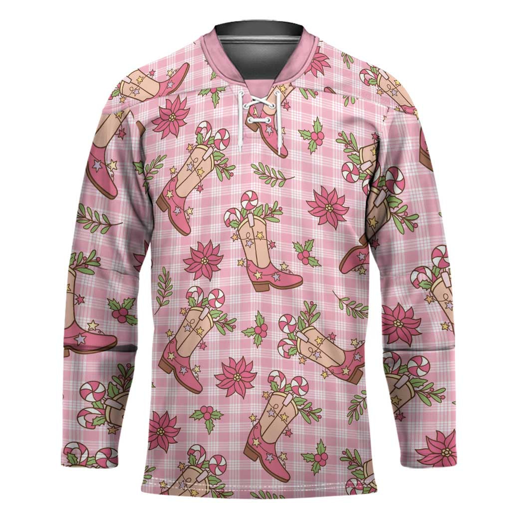 Pink Paniolo Palaka Hawaiian Cowgirl Christmas Hockey Jersey - Polynesian Pride