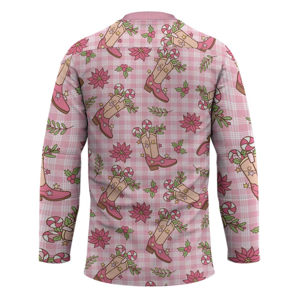 Pink Paniolo Palaka Hawaiian Cowgirl Christmas Hockey Jersey - Polynesian Pride