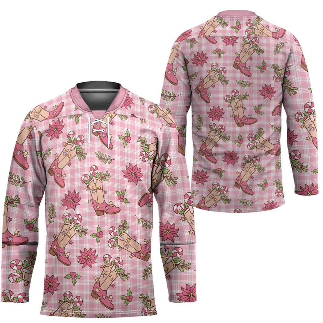 Pink Paniolo Palaka Hawaiian Cowgirl Christmas Hockey Jersey - Polynesian Pride