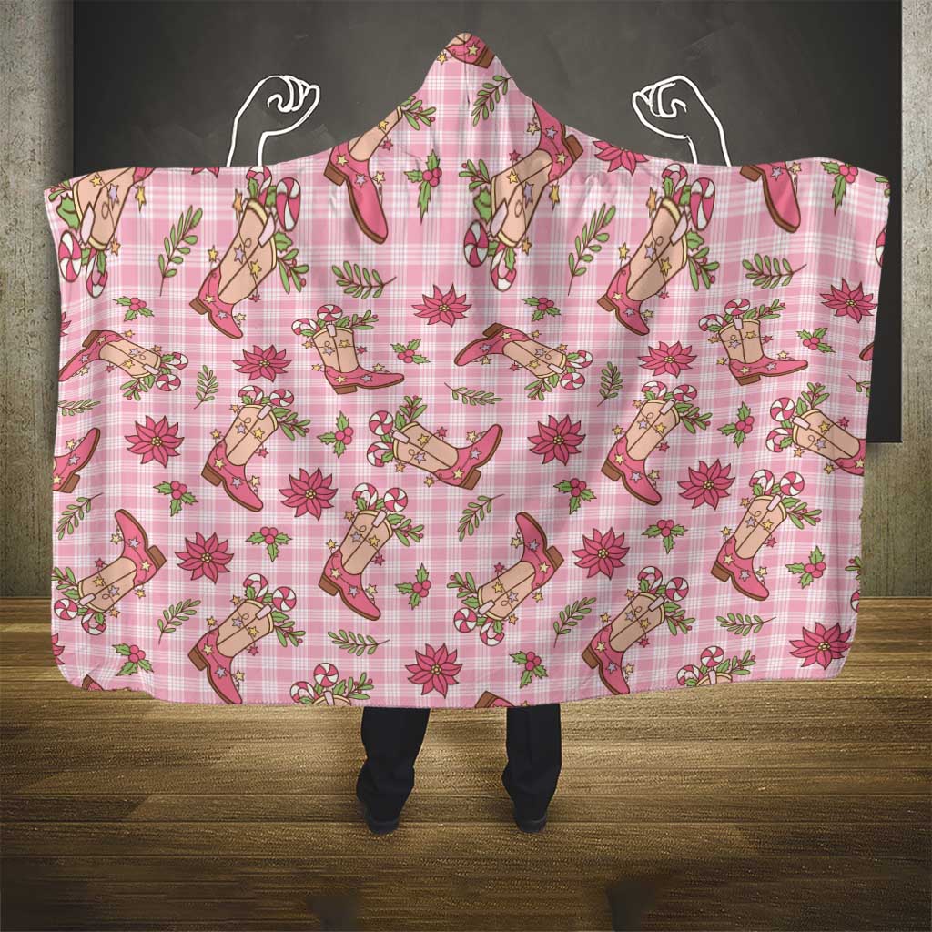 Pink Paniolo Palaka Hawaiian Cowgirl Christmas Hooded Blanket - Polynesian Pride