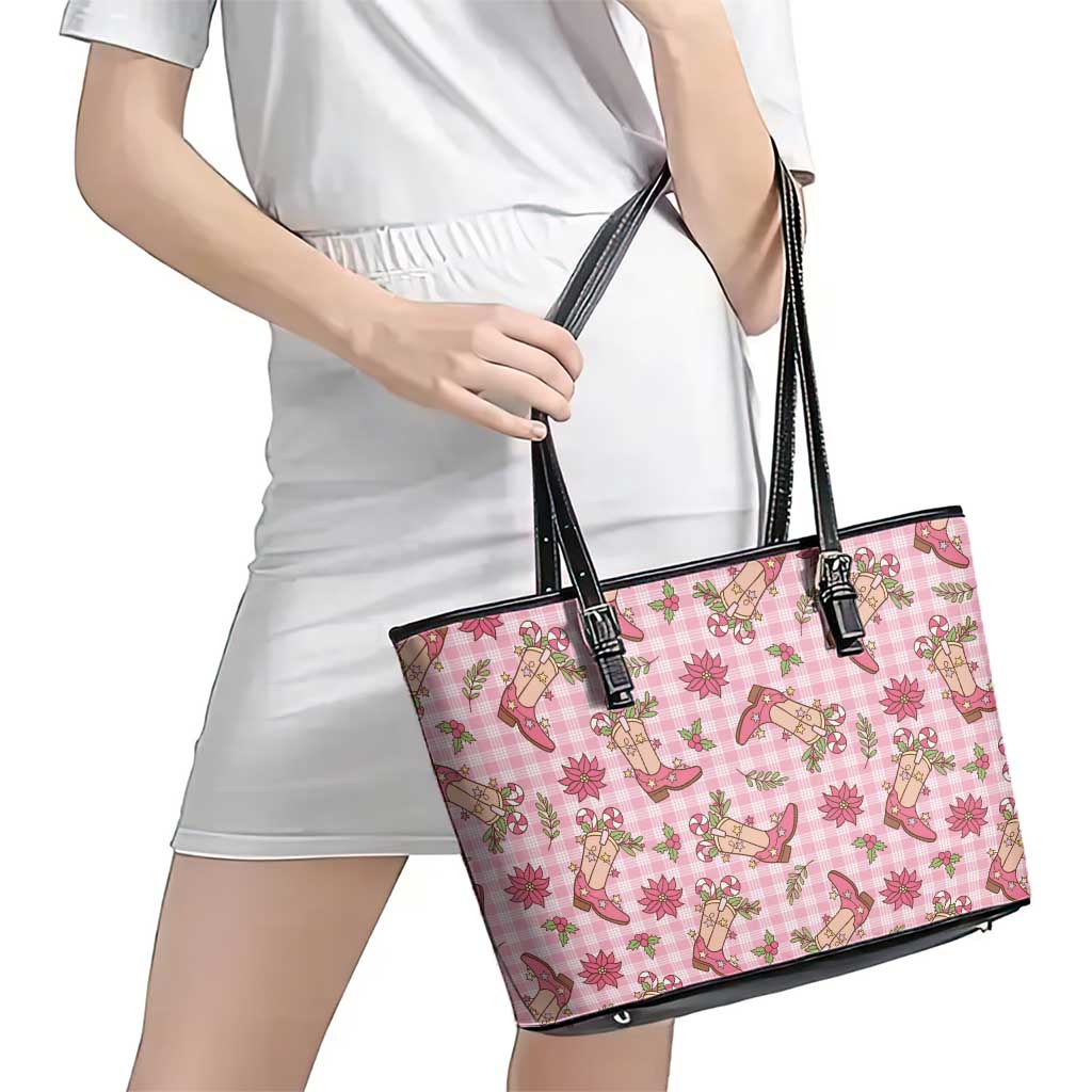 Pink Paniolo Palaka Hawaiian Cowgirl Christmas Leather Tote Bag - Polynesian Pride