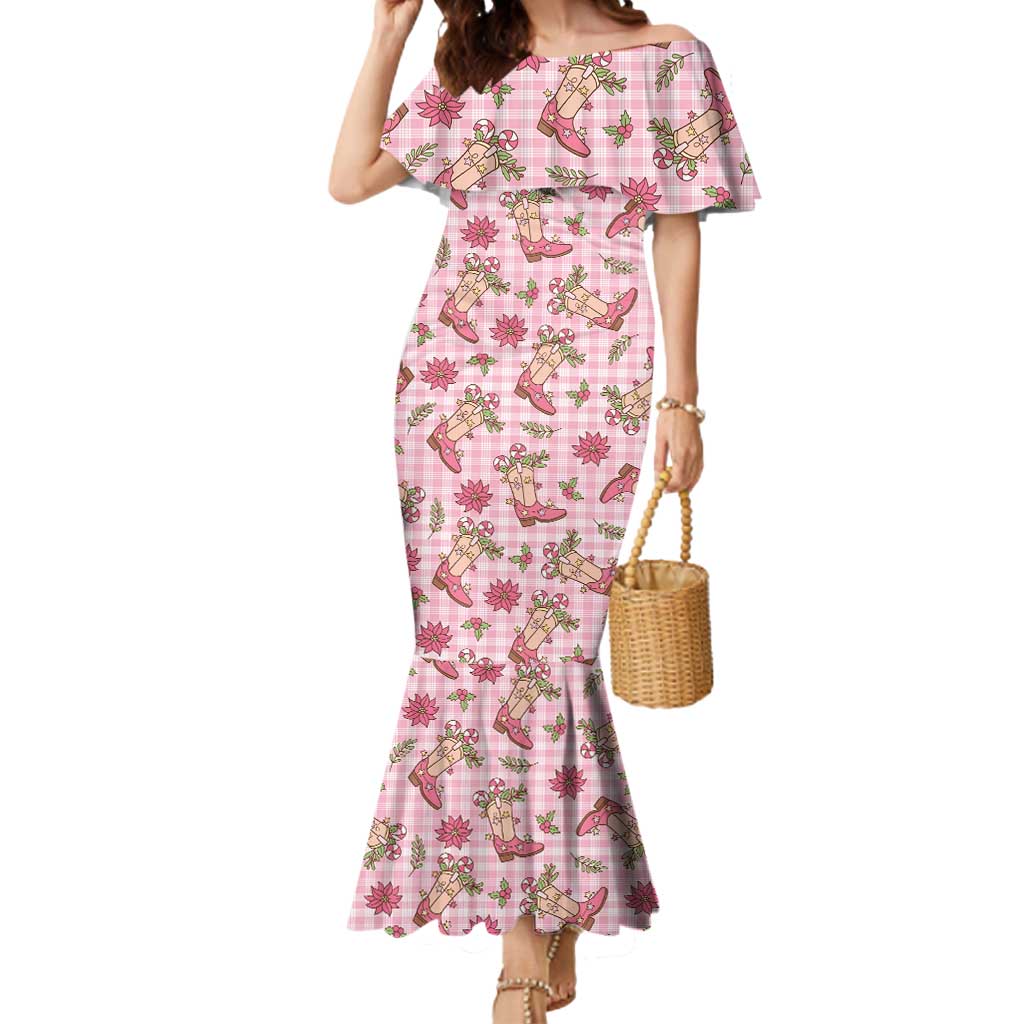 Pink Paniolo Palaka Hawaiian Cowgirl Christmas Mermaid Dress - Polynesian Pride