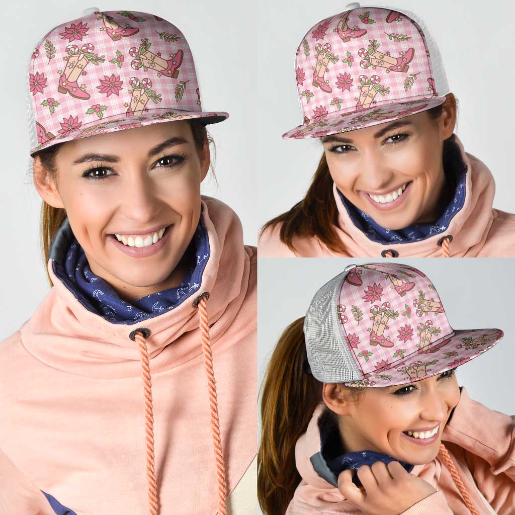 Pink Paniolo Palaka Hawaiian Cowgirl Christmas Mesh Trucker Cap - Polynesian Pride