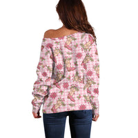 Pink Paniolo Palaka Hawaiian Cowgirl Christmas Off Shoulder Sweater - Polynesian Pride