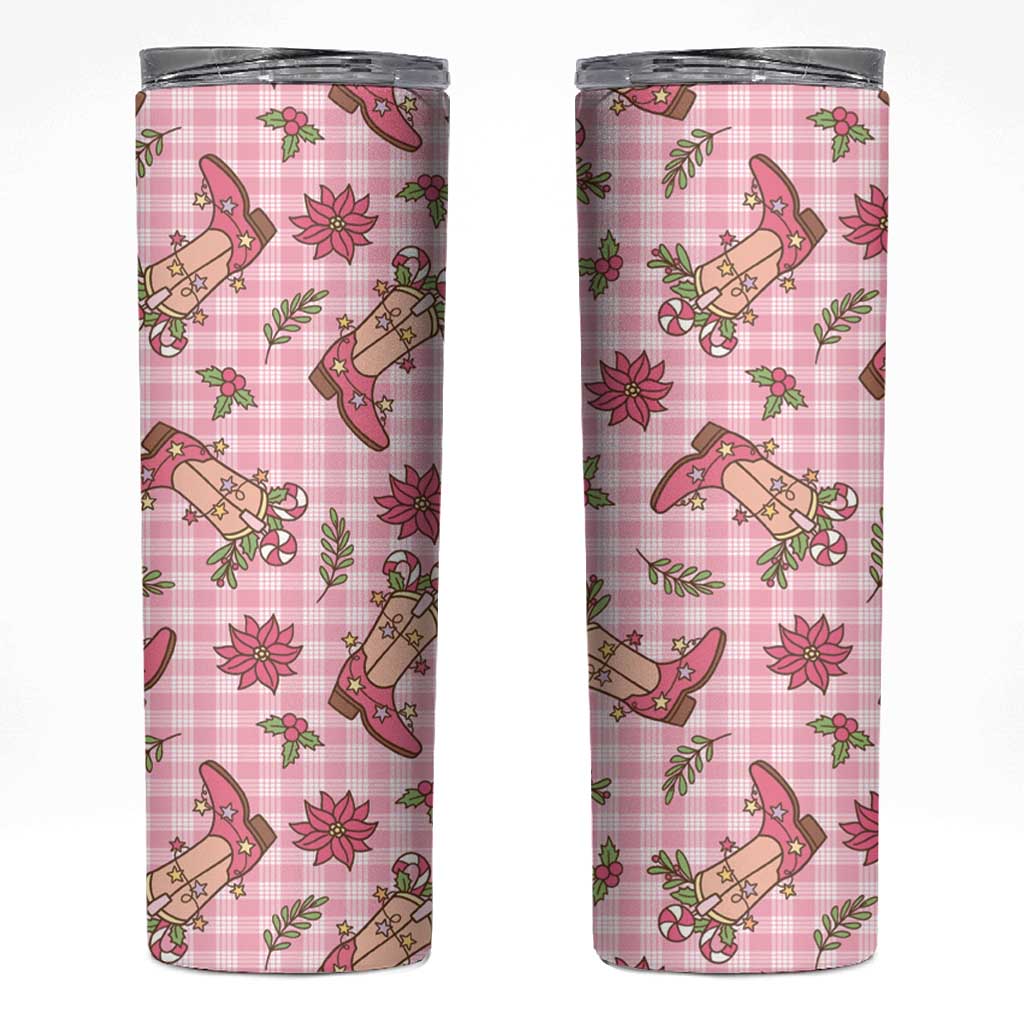 Pink Paniolo Palaka Hawaiian Cowgirl Christmas Skinny Tumbler LT9 Pink - Polynesian Pride