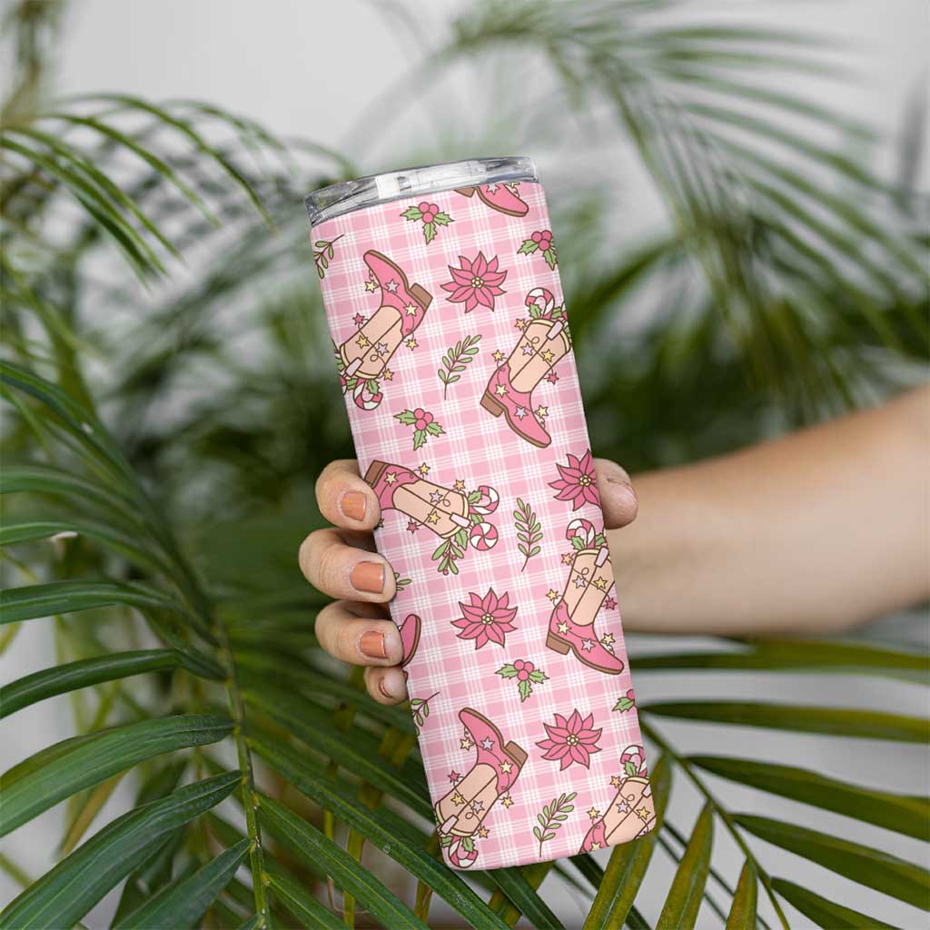 Pink Paniolo Palaka Hawaiian Cowgirl Christmas Skinny Tumbler LT9 - Polynesian Pride