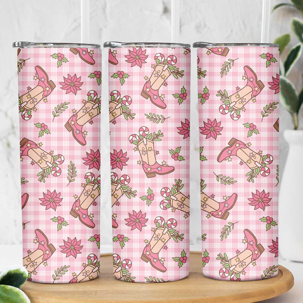 Pink Paniolo Palaka Hawaiian Cowgirl Christmas Skinny Tumbler LT9 - Polynesian Pride