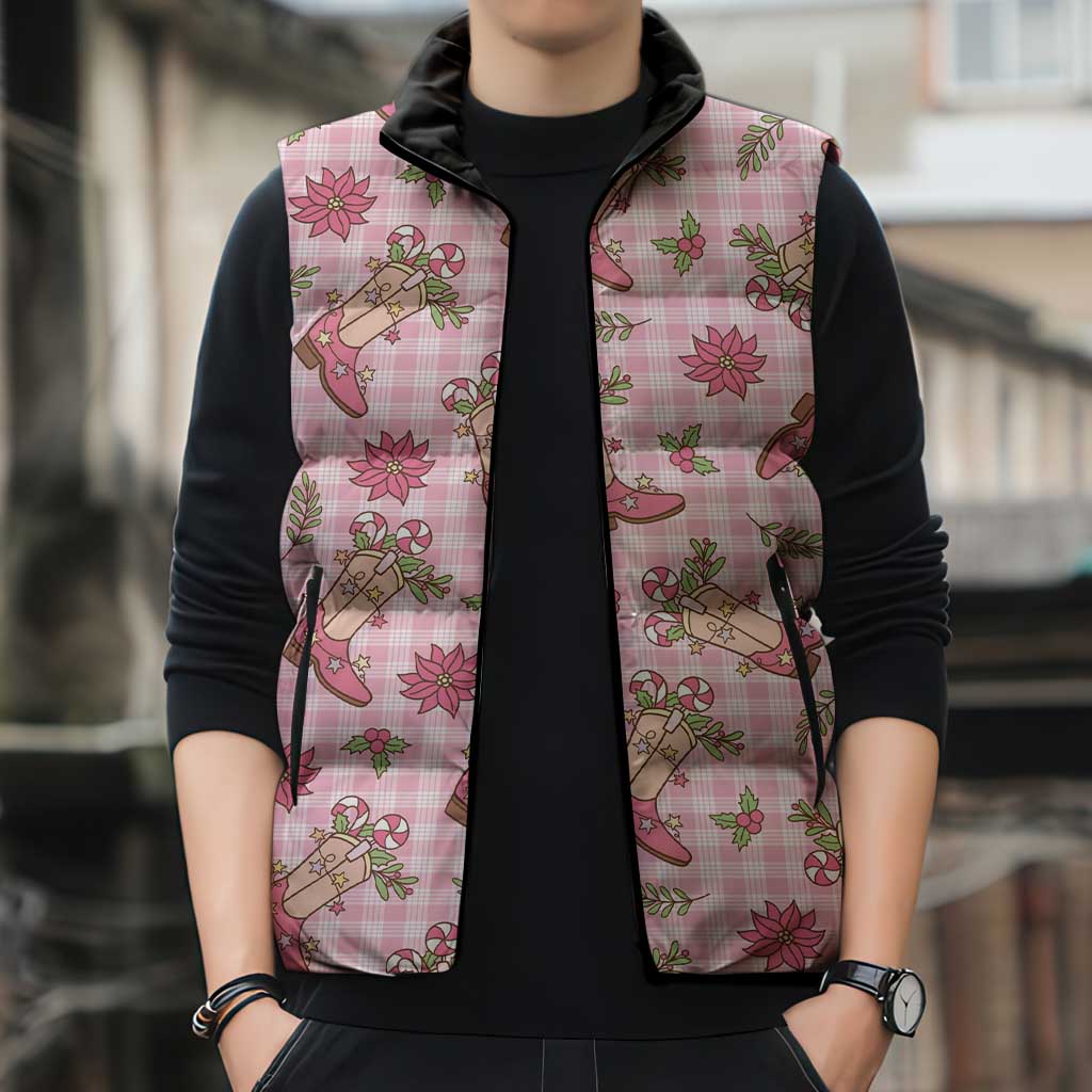 Pink Paniolo Palaka Hawaiian Cowgirl Christmas Sleeveless Puffer Jacket - Polynesian Pride