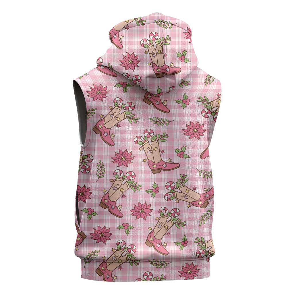 Pink Paniolo Palaka Hawaiian Cowgirl Christmas Sleeveless Zip Hoodie - Polynesian Pride