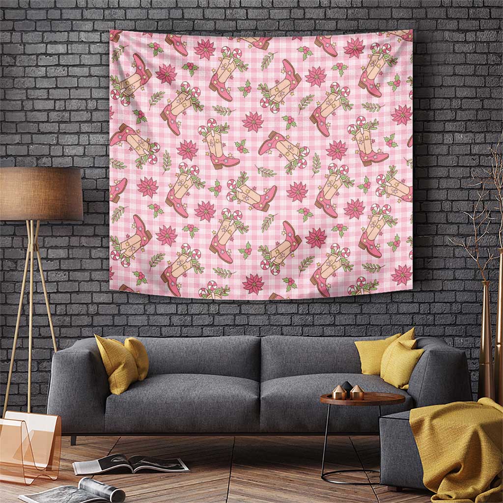 Pink Paniolo Palaka Hawaiian Cowgirl Christmas Tapestry - Polynesian Pride