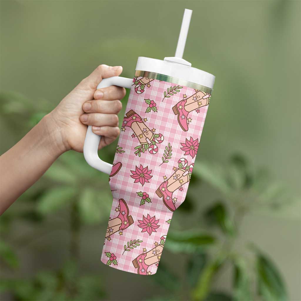 Pink Paniolo Palaka Hawaiian Cowgirl Christmas Tumbler With Handle - Polynesian Pride