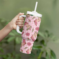 Pink Paniolo Palaka Hawaiian Cowgirl Christmas Tumbler With Handle - Polynesian Pride