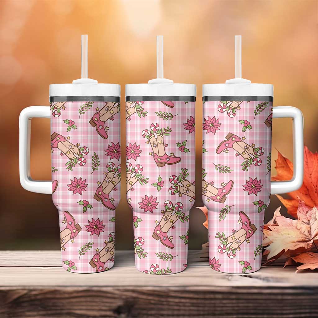 Pink Paniolo Palaka Hawaiian Cowgirl Christmas Tumbler With Handle - Polynesian Pride