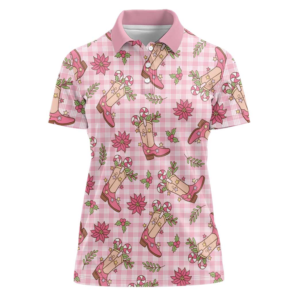 Pink Paniolo Palaka Hawaiian Cowgirl Christmas Women Polo Shirt LT9 Female Pink - Polynesian Pride