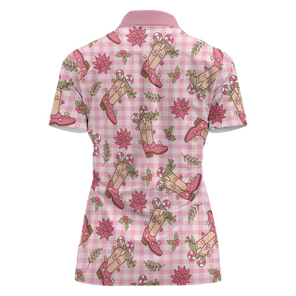Pink Paniolo Palaka Hawaiian Cowgirl Christmas Women Polo Shirt LT9 - Polynesian Pride