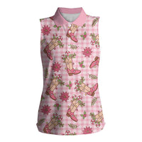 Pink Paniolo Palaka Hawaiian Cowgirl Christmas Women Sleeveless Polo Shirt LT9 Female Pink - Polynesian Pride