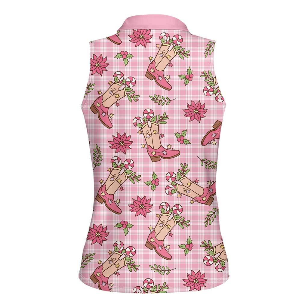 Pink Paniolo Palaka Hawaiian Cowgirl Christmas Women Sleeveless Polo Shirt LT9 - Polynesian Pride