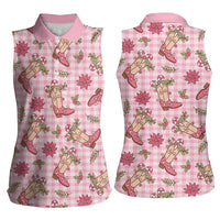 Pink Paniolo Palaka Hawaiian Cowgirl Christmas Women Sleeveless Polo Shirt LT9 - Polynesian Pride