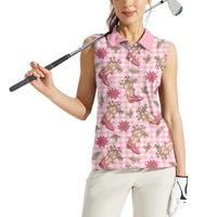 Pink Paniolo Palaka Hawaiian Cowgirl Christmas Women Sleeveless Polo Shirt LT9 - Polynesian Pride