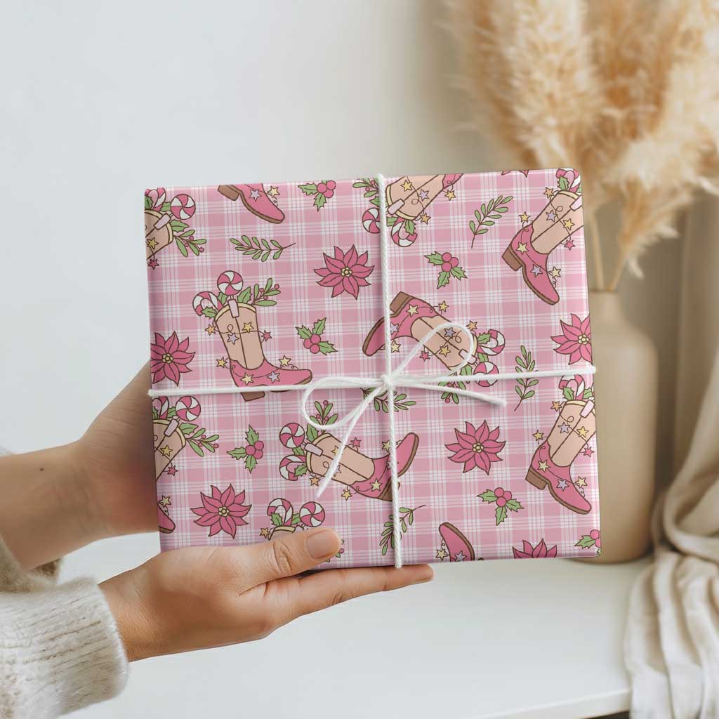 Pink Paniolo Palaka Hawaiian Cowgirl Christmas Wrapping Paper - Polynesian Pride
