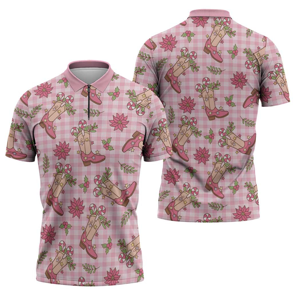 Pink Paniolo Palaka Hawaiian Cowgirl Christmas Zipper Polo Shirt - Polynesian Pride
