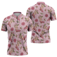 Pink Paniolo Palaka Hawaiian Cowgirl Christmas Zipper Polo Shirt - Polynesian Pride