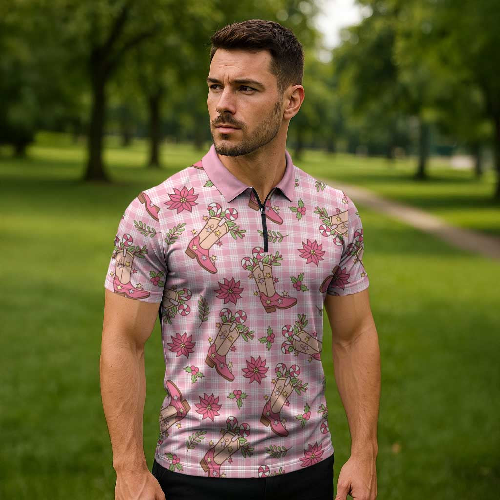 Pink Paniolo Palaka Hawaiian Cowgirl Christmas Zipper Polo Shirt - Polynesian Pride