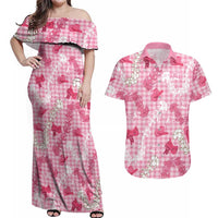 Paniolo Palaka Hawaiian Cowgirl Couples Matching Off Shoulder Maxi Dress and Hawaiian Shirt LT9 Pink - Polynesian Pride