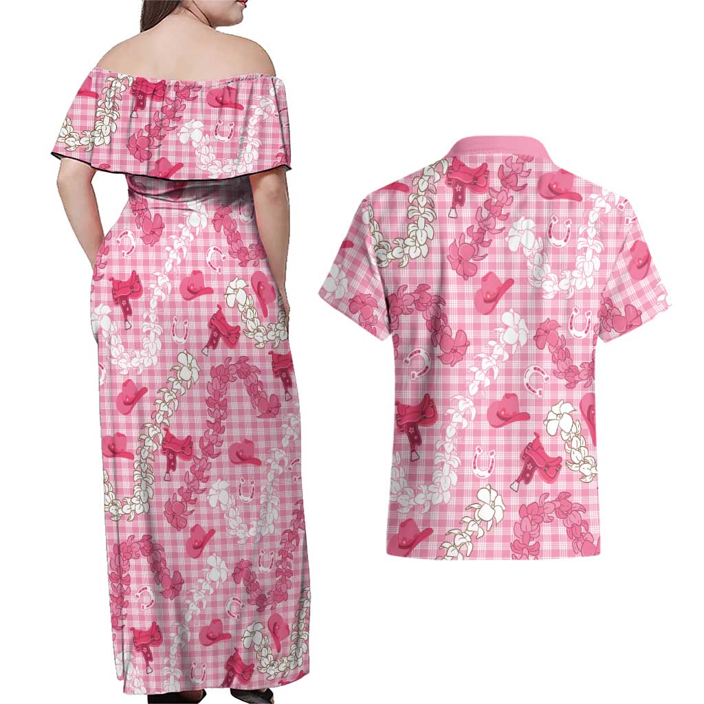 Paniolo Palaka Hawaiian Cowgirl Couples Matching Off Shoulder Maxi Dress and Hawaiian Shirt LT9 - Polynesian Pride
