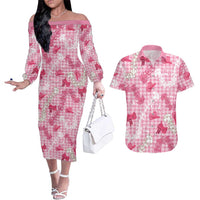 Paniolo Palaka Hawaiian Cowgirl Couples Matching Off The Shoulder Long Sleeve Dress and Hawaiian Shirt LT9 Pink - Polynesian Pride