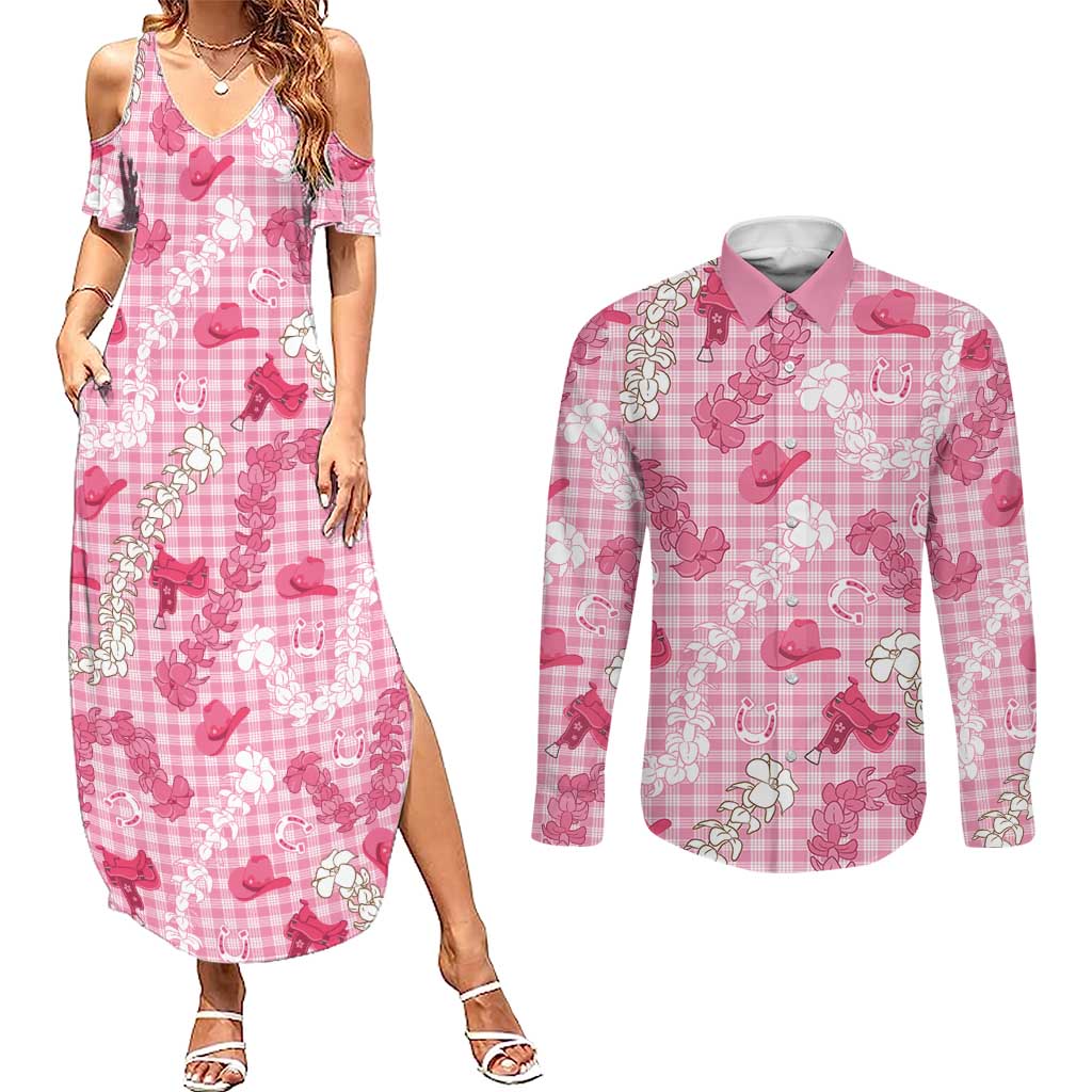 Paniolo Palaka Hawaiian Cowgirl Couples Matching Summer Maxi Dress and Long Sleeve Button Shirt - Polynesian Pride