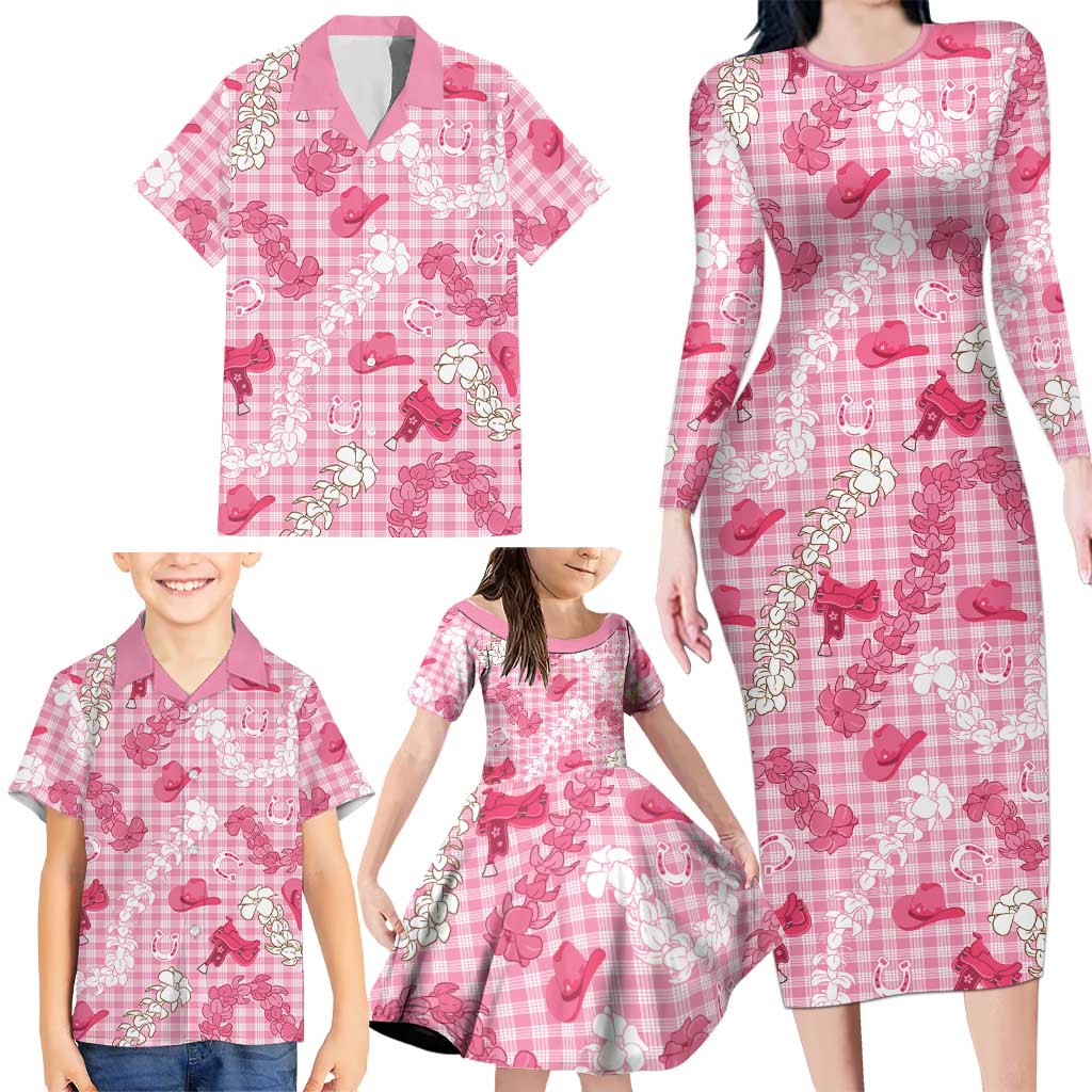 Paniolo Palaka Hawaiian Cowgirl Family Matching Long Sleeve Bodycon Dress and Hawaiian Shirt LT9 - Polynesian Pride
