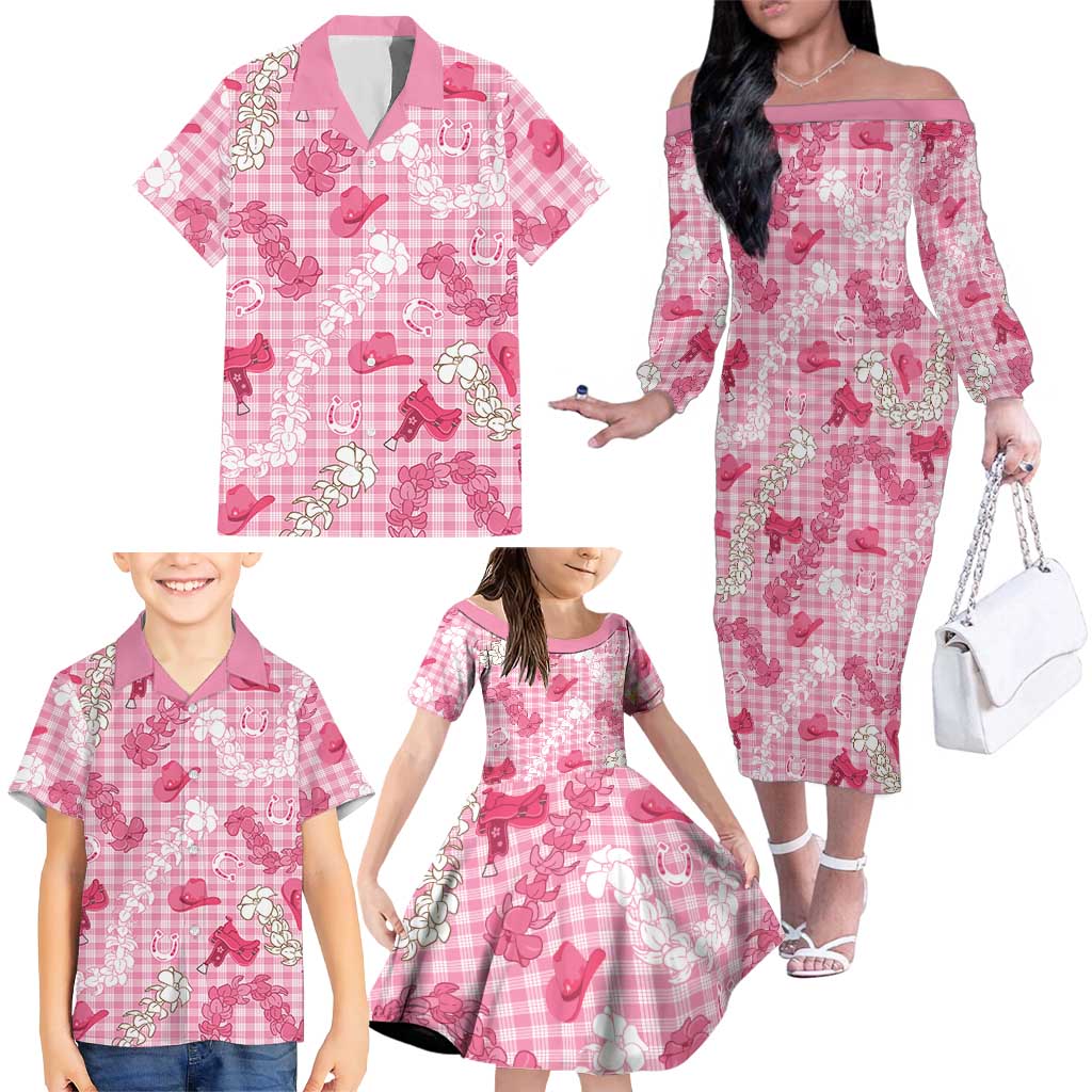 Paniolo Palaka Hawaiian Cowgirl Family Matching Off The Shoulder Long Sleeve Dress and Hawaiian Shirt LT9 - Polynesian Pride