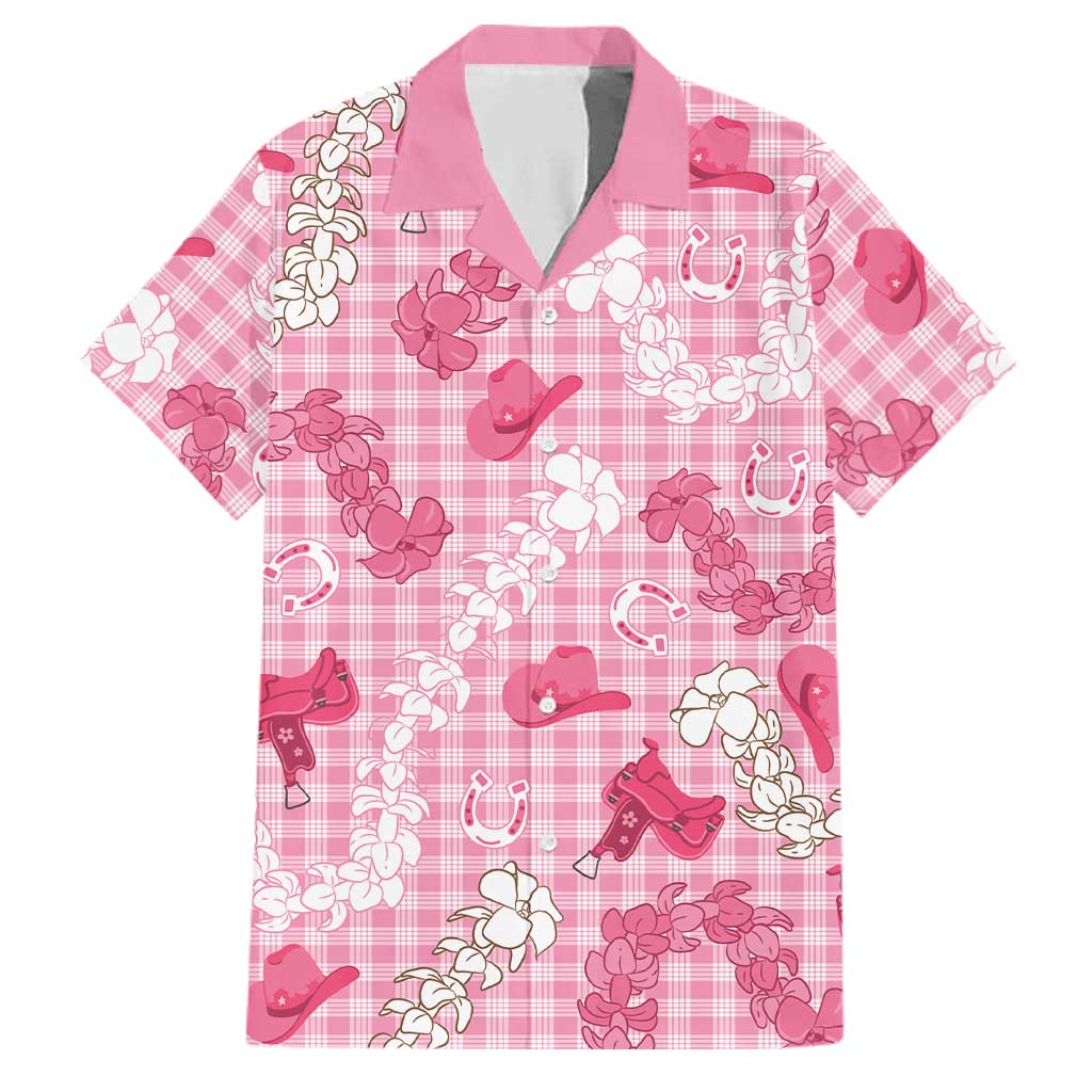 Paniolo Palaka Hawaiian Cowgirl Family Matching Off Shoulder Maxi Dress and Hawaiian Shirt LT9 Dad's Shirt - Short Sleeve Pink - Polynesian Pride