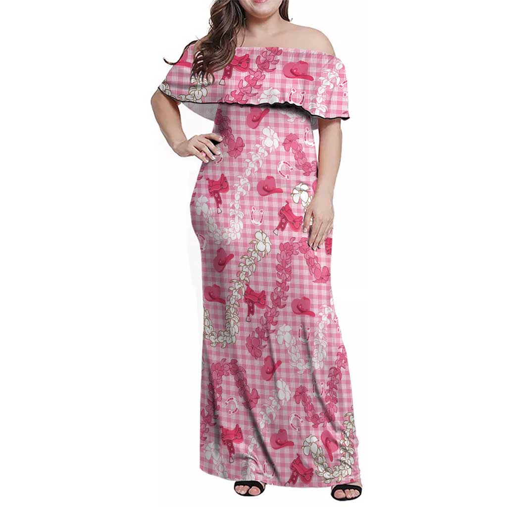 Paniolo Palaka Hawaiian Cowgirl Family Matching Off Shoulder Maxi Dress and Hawaiian Shirt LT9 Mom's Dress Pink - Polynesian Pride
