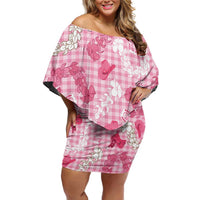 Paniolo Palaka Hawaiian Cowgirl Family Matching Off Shoulder Short Dress and Hawaiian Shirt LT9 Mom's Dress Pink - Polynesian Pride