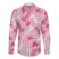 Paniolo Palaka Hawaiian Cowgirl Family Matching Summer Maxi Dress and Hawaiian Shirt LT9 Dad's Shirt - Long Sleeve Pink - Polynesian Pride