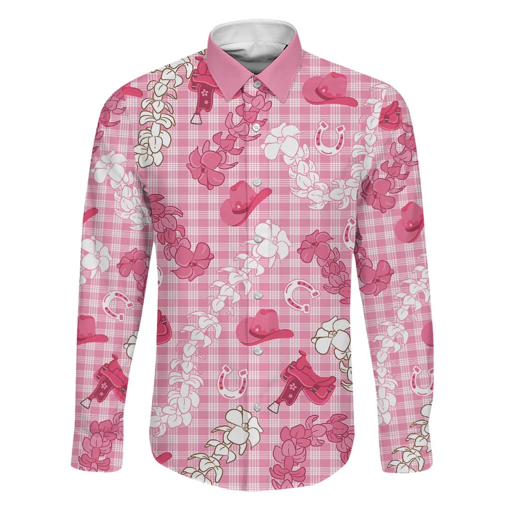Paniolo Palaka Hawaiian Cowgirl Family Matching Tank Maxi Dress and Hawaiian Shirt LT9 Dad's Shirt - Long Sleeve Pink - Polynesian Pride