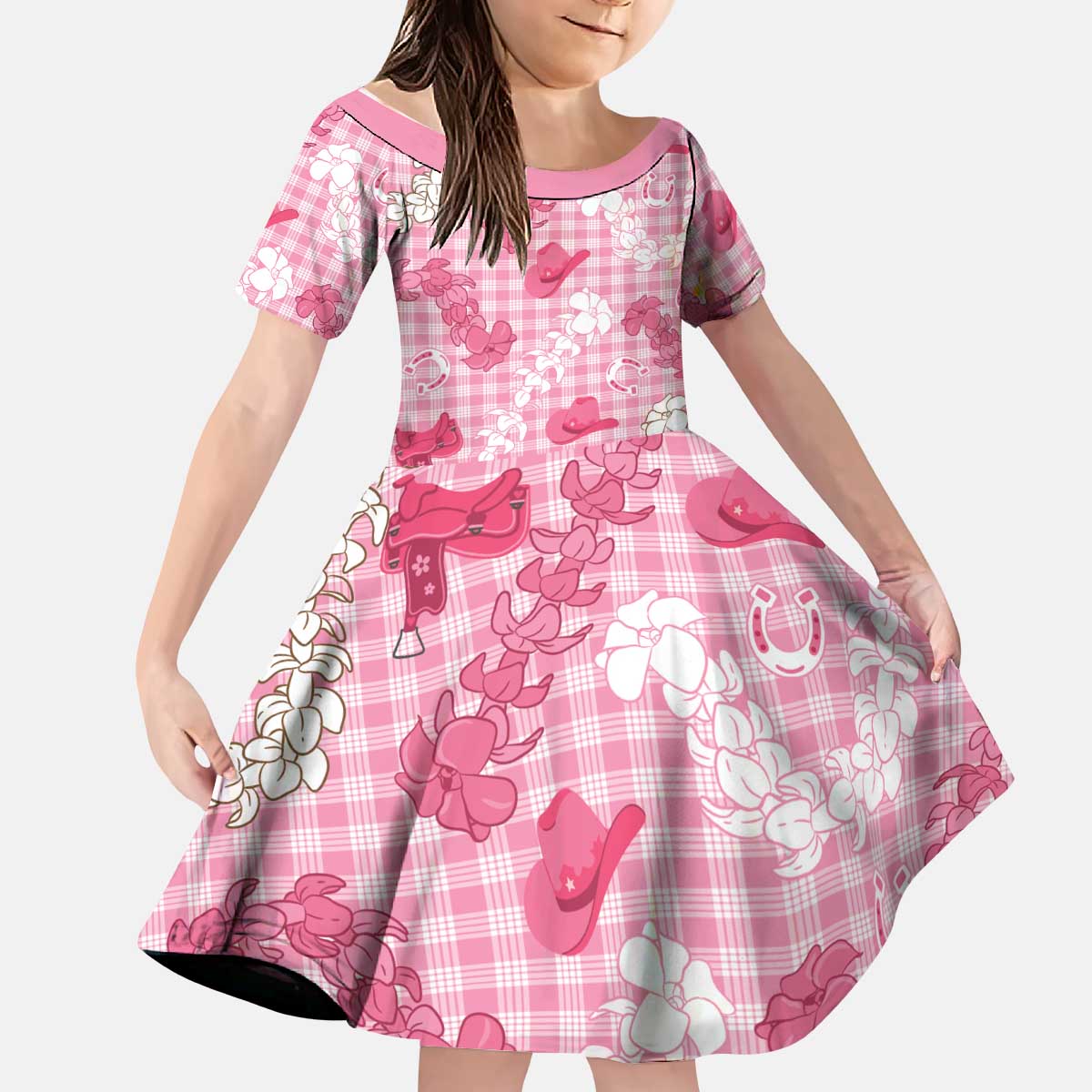 Paniolo Palaka Hawaiian Cowgirl Kid Short Sleeve Dress - Polynesian Pride