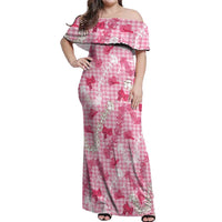 Paniolo Palaka Hawaiian Cowgirl Off Shoulder Maxi Dress LT9 Women Pink - Polynesian Pride