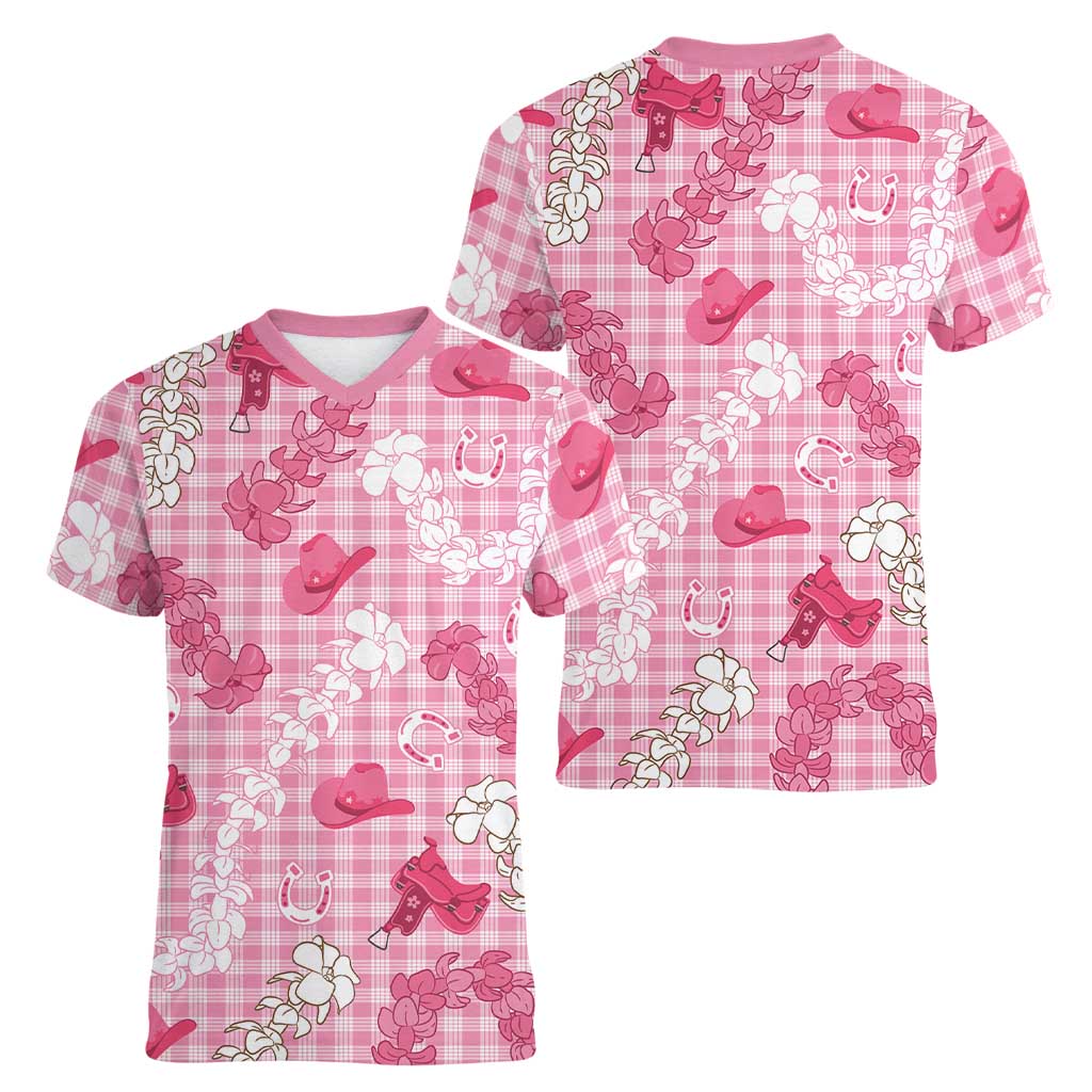 Paniolo Palaka Hawaiian Cowgirl Women V-Neck T-Shirt - Polynesian Pride